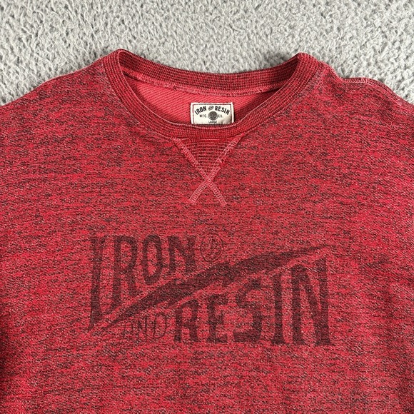 Iron and Resin Logo Sweatshirt Mens Large‎ Red Pullover Crew Neck Made in USA - Picture 3 of 10